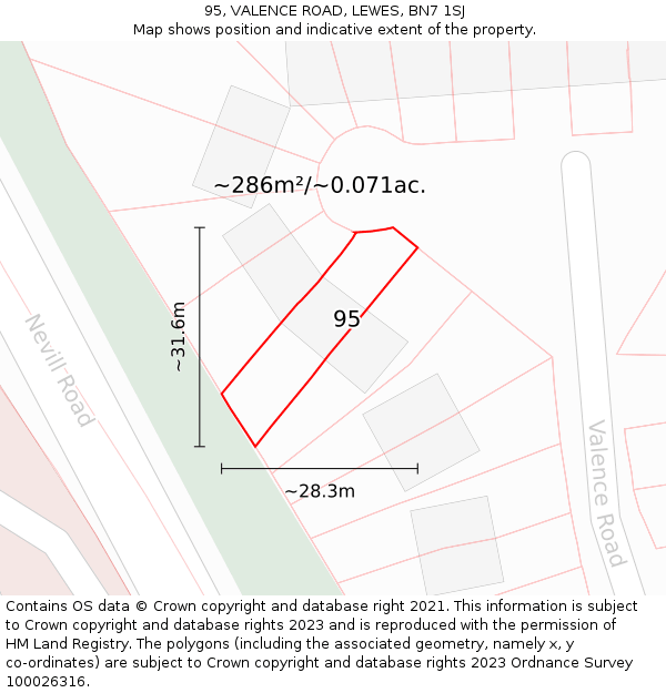 95, VALENCE ROAD, LEWES, BN7 1SJ: Plot and title map