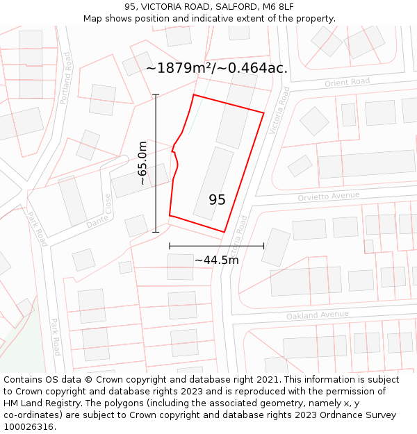 95, VICTORIA ROAD, SALFORD, M6 8LF: Plot and title map