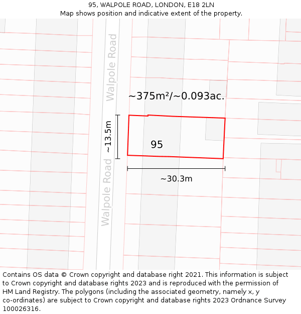 95, WALPOLE ROAD, LONDON, E18 2LN: Plot and title map