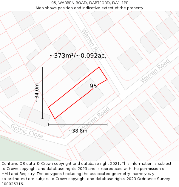 95, WARREN ROAD, DARTFORD, DA1 1PP: Plot and title map