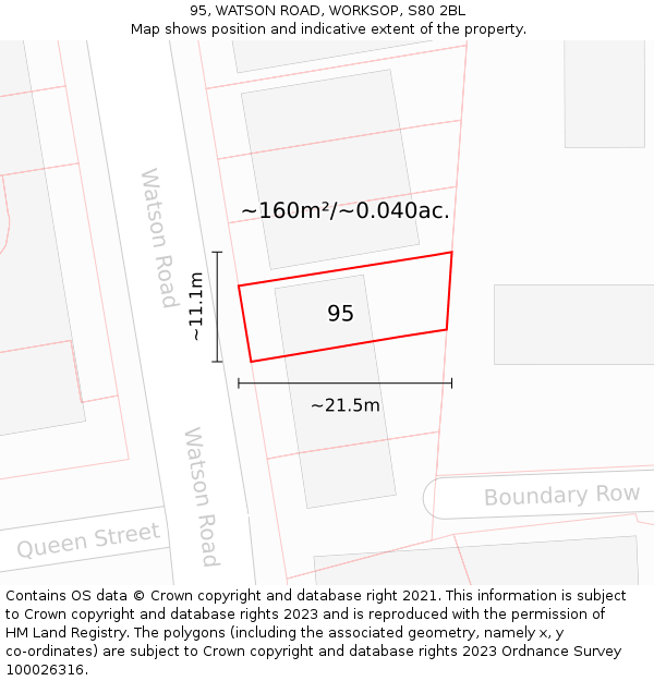 95, WATSON ROAD, WORKSOP, S80 2BL: Plot and title map