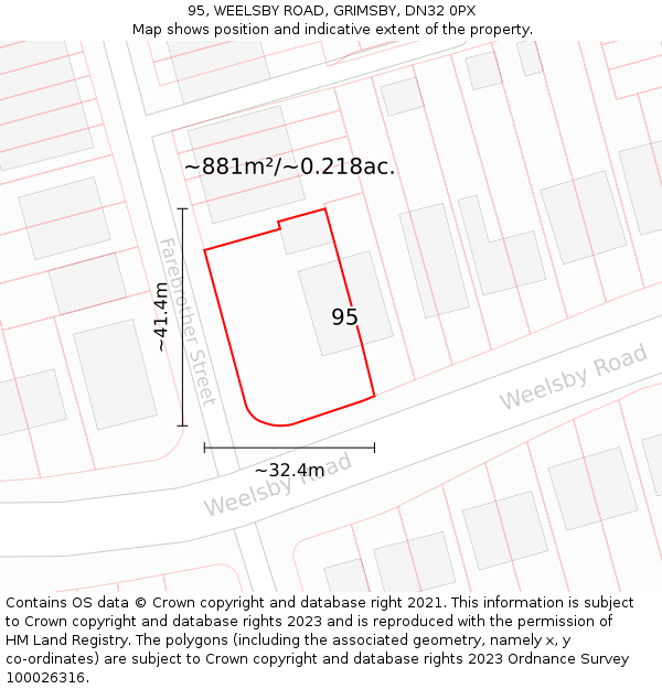 95, WEELSBY ROAD, GRIMSBY, DN32 0PX: Plot and title map