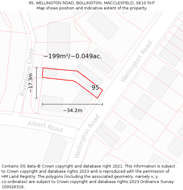 95, WELLINGTON ROAD, BOLLINGTON, MACCLESFIELD, SK10 5HT: Plot and title map