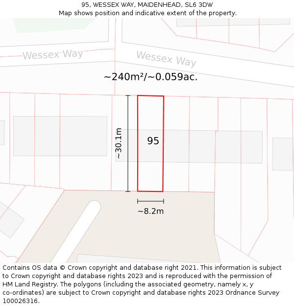 95, WESSEX WAY, MAIDENHEAD, SL6 3DW: Plot and title map