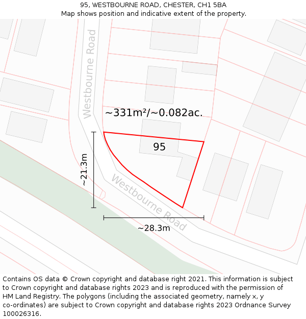 95, WESTBOURNE ROAD, CHESTER, CH1 5BA: Plot and title map