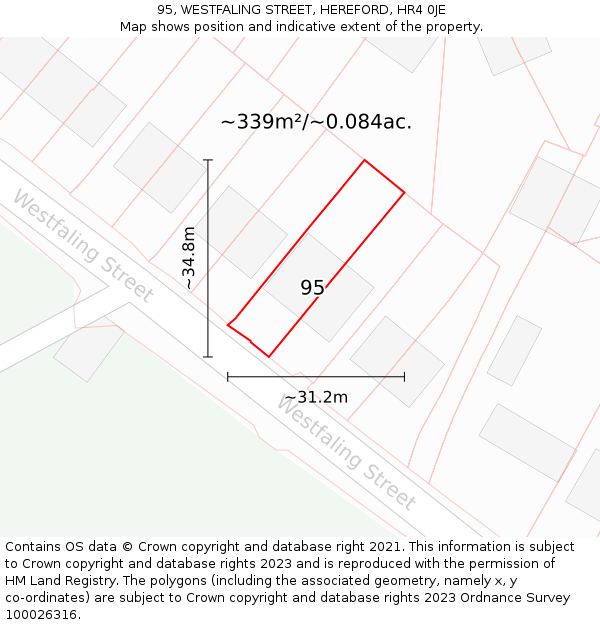 95, WESTFALING STREET, HEREFORD, HR4 0JE: Plot and title map