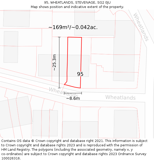 95, WHEATLANDS, STEVENAGE, SG2 0JU: Plot and title map