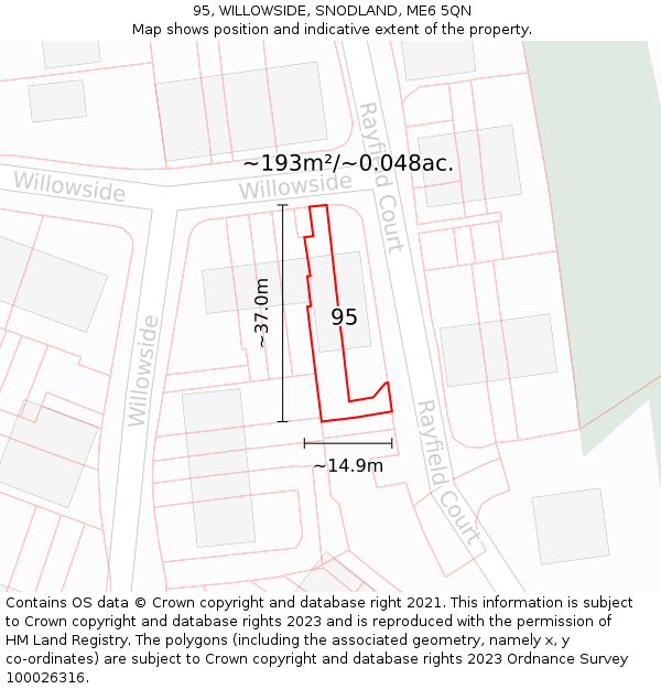 95, WILLOWSIDE, SNODLAND, ME6 5QN: Plot and title map