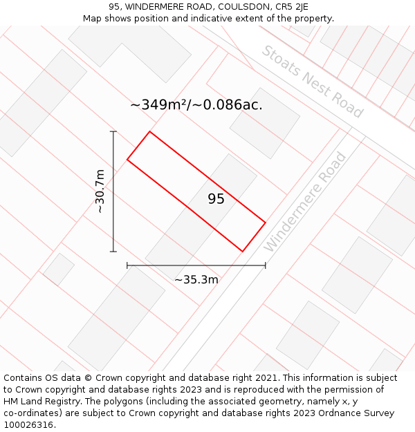 95, WINDERMERE ROAD, COULSDON, CR5 2JE: Plot and title map