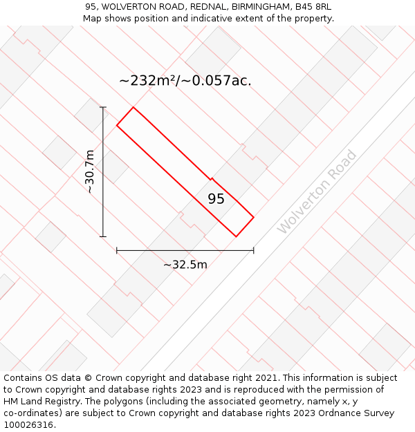 95, WOLVERTON ROAD, REDNAL, BIRMINGHAM, B45 8RL: Plot and title map