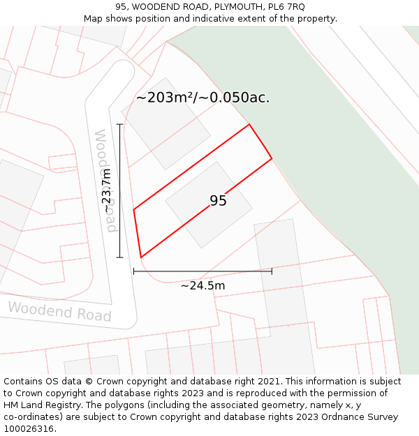 95, WOODEND ROAD, PLYMOUTH, PL6 7RQ: Plot and title map