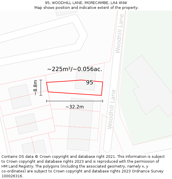 95, WOODHILL LANE, MORECAMBE, LA4 4NW: Plot and title map