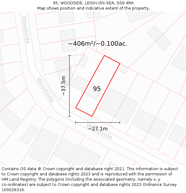 95, WOODSIDE, LEIGH-ON-SEA, SS9 4RA: Plot and title map