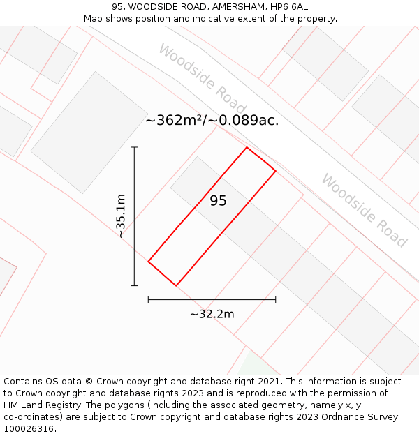 95, WOODSIDE ROAD, AMERSHAM, HP6 6AL: Plot and title map