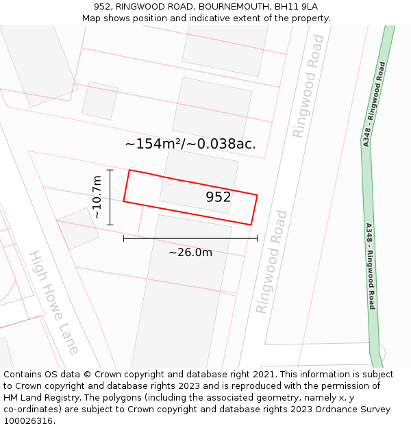 952, RINGWOOD ROAD, BOURNEMOUTH, BH11 9LA: Plot and title map