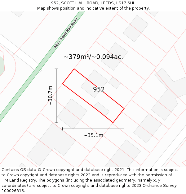 952, SCOTT HALL ROAD, LEEDS, LS17 6HL: Plot and title map