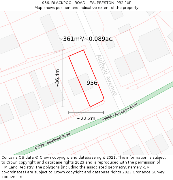 956, BLACKPOOL ROAD, LEA, PRESTON, PR2 1XP: Plot and title map