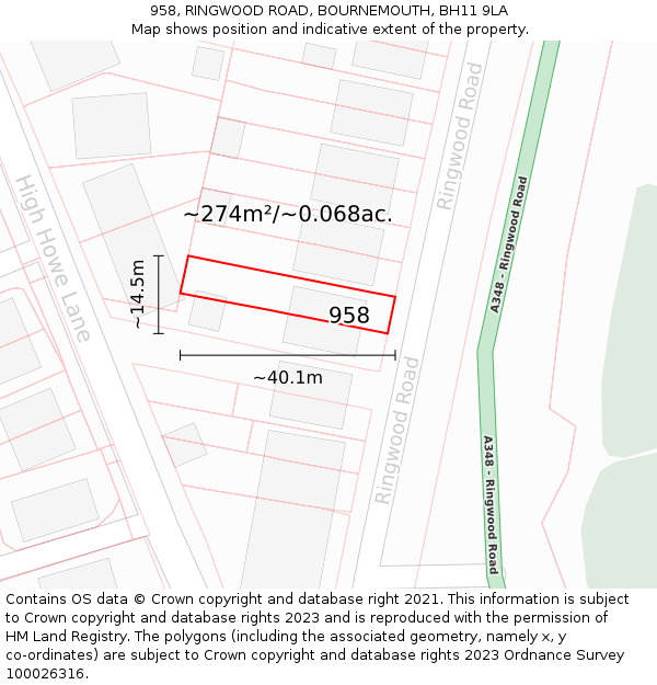 958, RINGWOOD ROAD, BOURNEMOUTH, BH11 9LA: Plot and title map