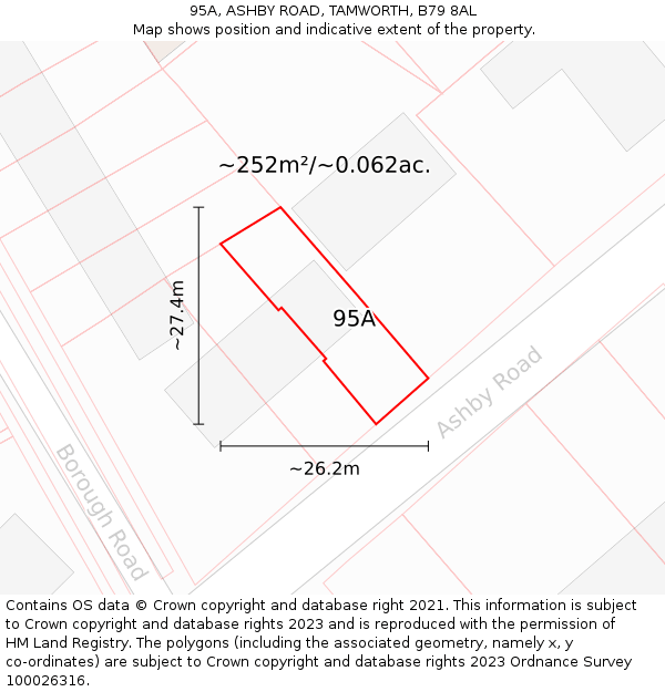 95A, ASHBY ROAD, TAMWORTH, B79 8AL: Plot and title map