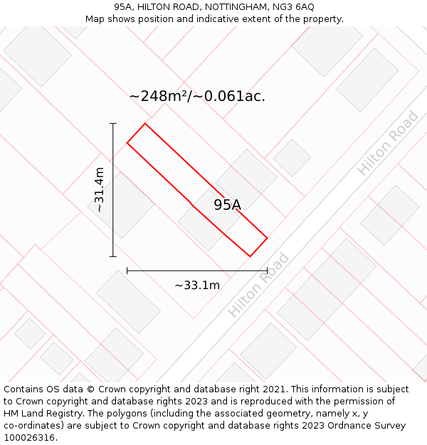 95A, HILTON ROAD, NOTTINGHAM, NG3 6AQ: Plot and title map