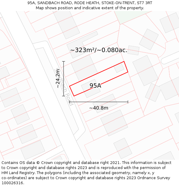 95A, SANDBACH ROAD, RODE HEATH, STOKE-ON-TRENT, ST7 3RT: Plot and title map