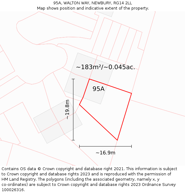 95A, WALTON WAY, NEWBURY, RG14 2LL: Plot and title map