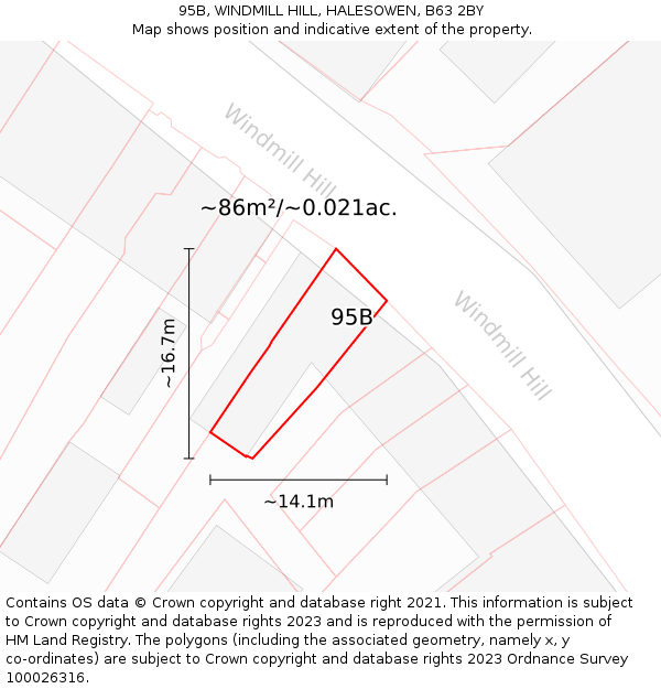 95B, WINDMILL HILL, HALESOWEN, B63 2BY: Plot and title map