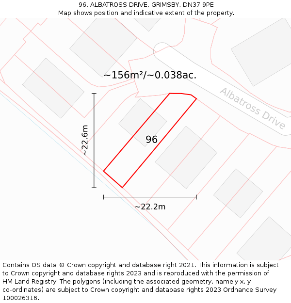 96, ALBATROSS DRIVE, GRIMSBY, DN37 9PE: Plot and title map