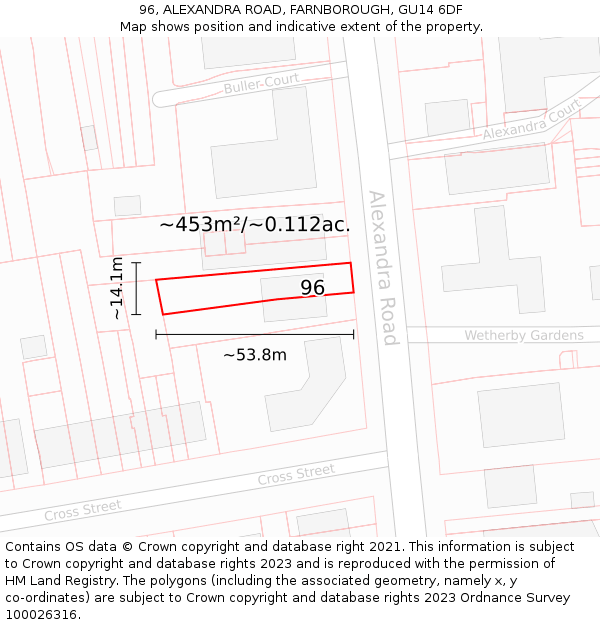 96, ALEXANDRA ROAD, FARNBOROUGH, GU14 6DF: Plot and title map