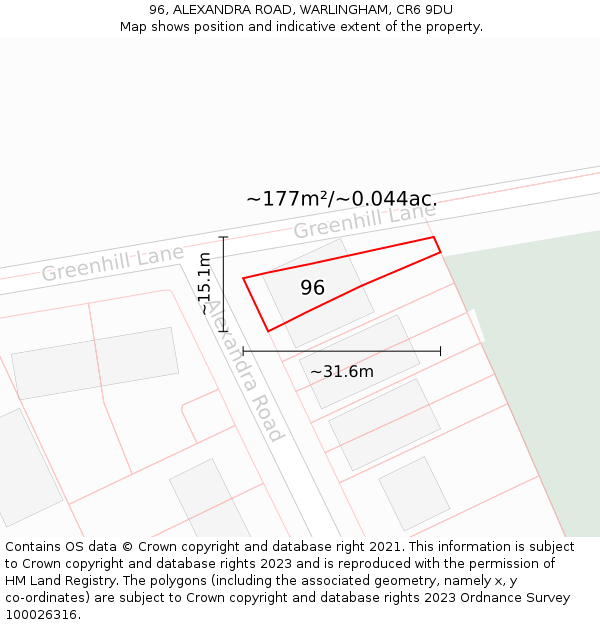 96, ALEXANDRA ROAD, WARLINGHAM, CR6 9DU: Plot and title map