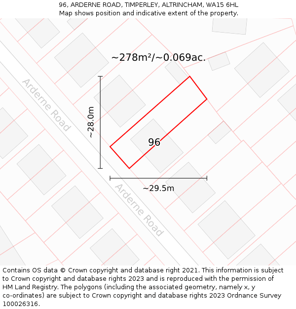 96, ARDERNE ROAD, TIMPERLEY, ALTRINCHAM, WA15 6HL: Plot and title map