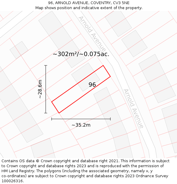 96, ARNOLD AVENUE, COVENTRY, CV3 5NE: Plot and title map