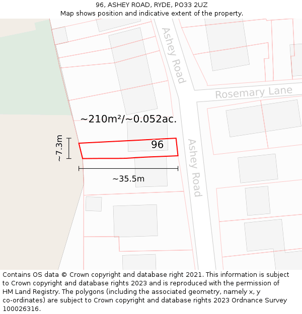 96, ASHEY ROAD, RYDE, PO33 2UZ: Plot and title map