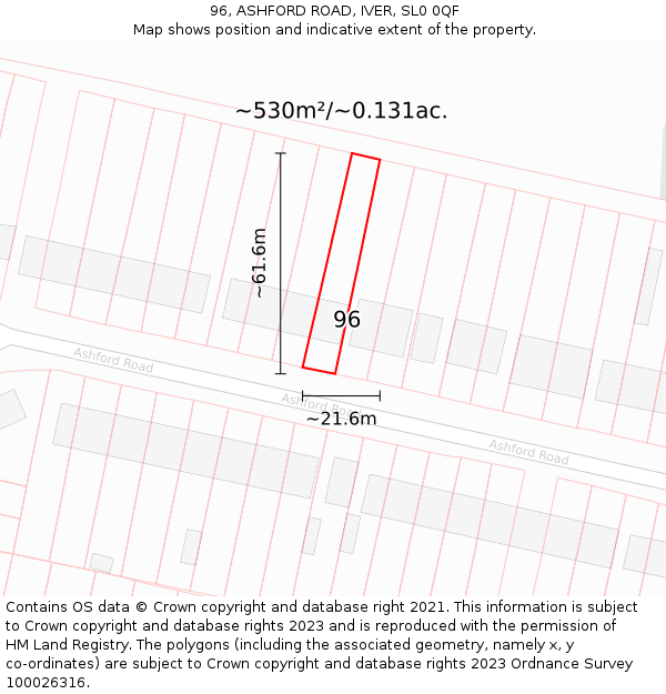 96, ASHFORD ROAD, IVER, SL0 0QF: Plot and title map