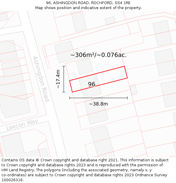 96, ASHINGDON ROAD, ROCHFORD, SS4 1RE: Plot and title map