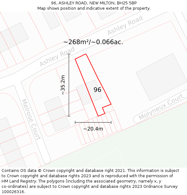 96, ASHLEY ROAD, NEW MILTON, BH25 5BP: Plot and title map