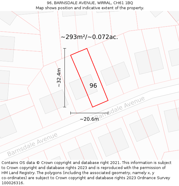 96, BARNSDALE AVENUE, WIRRAL, CH61 1BQ: Plot and title map