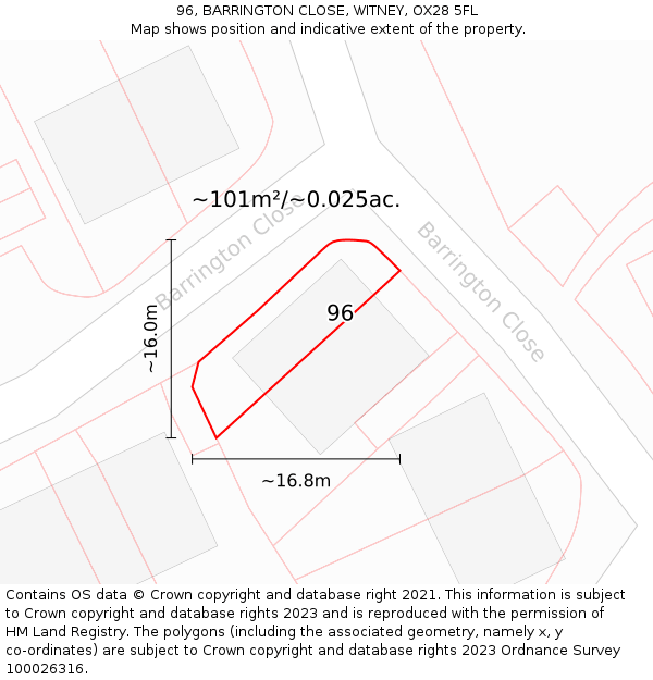 96, BARRINGTON CLOSE, WITNEY, OX28 5FL: Plot and title map