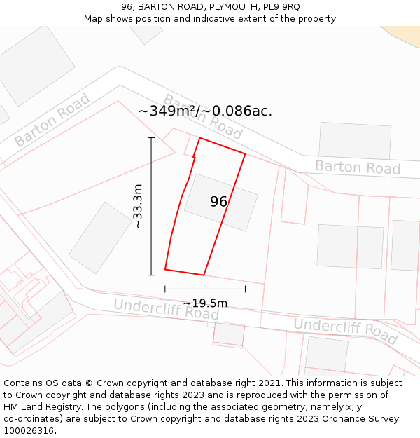 96, BARTON ROAD, PLYMOUTH, PL9 9RQ: Plot and title map