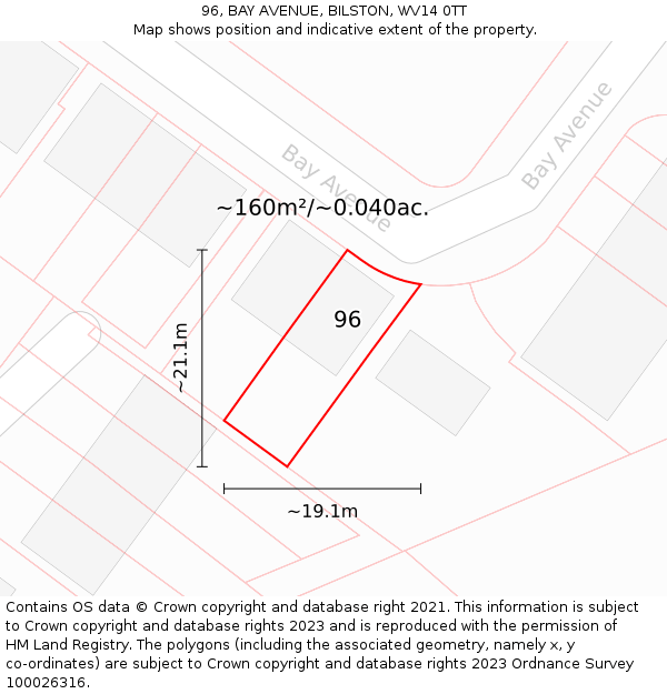 96, BAY AVENUE, BILSTON, WV14 0TT: Plot and title map