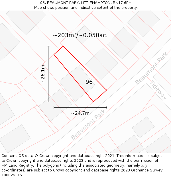 96, BEAUMONT PARK, LITTLEHAMPTON, BN17 6PH: Plot and title map