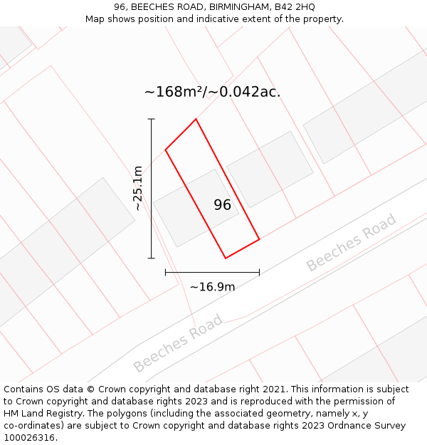 96, BEECHES ROAD, BIRMINGHAM, B42 2HQ: Plot and title map