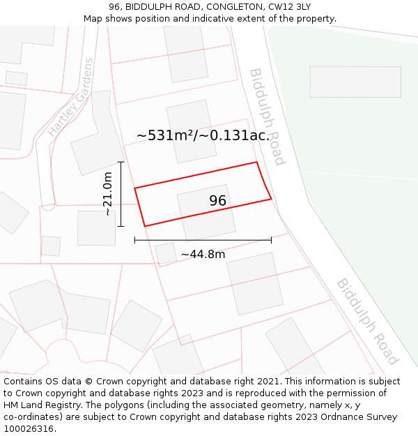 96, BIDDULPH ROAD, CONGLETON, CW12 3LY: Plot and title map