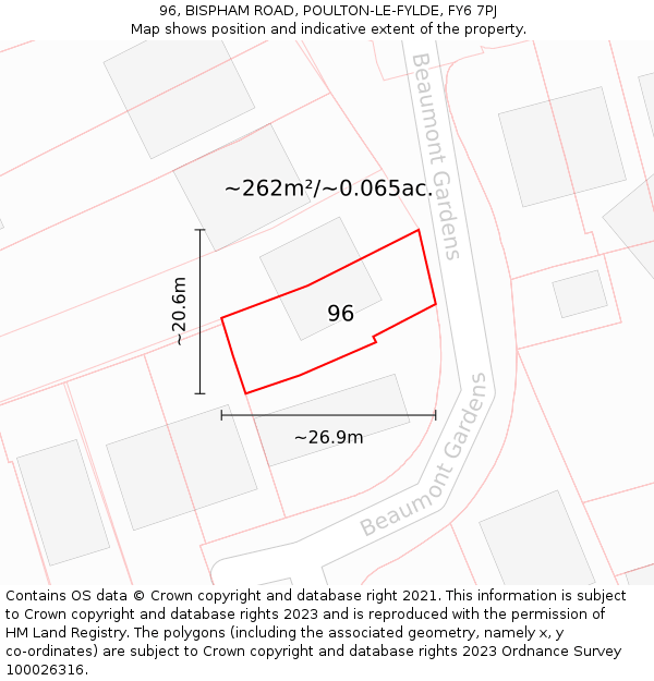 96, BISPHAM ROAD, POULTON-LE-FYLDE, FY6 7PJ: Plot and title map