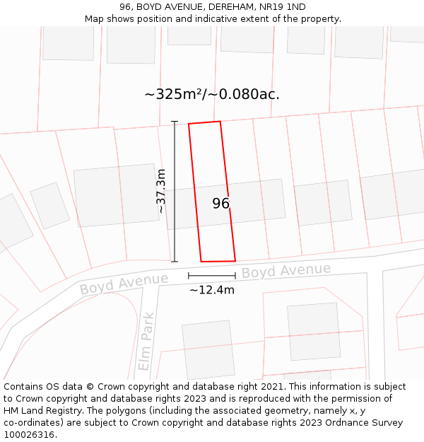 96, BOYD AVENUE, DEREHAM, NR19 1ND: Plot and title map