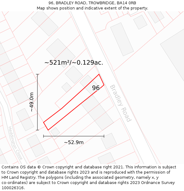 96, BRADLEY ROAD, TROWBRIDGE, BA14 0RB: Plot and title map