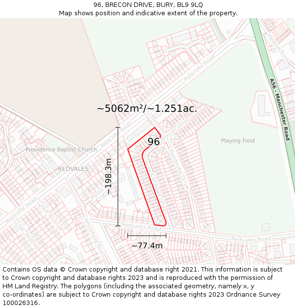 96, BRECON DRIVE, BURY, BL9 9LQ: Plot and title map