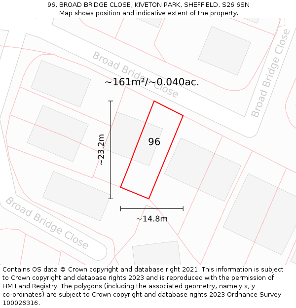 96, BROAD BRIDGE CLOSE, KIVETON PARK, SHEFFIELD, S26 6SN: Plot and title map