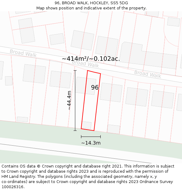 96, BROAD WALK, HOCKLEY, SS5 5DG: Plot and title map