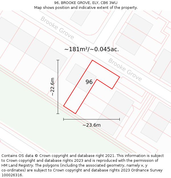 96, BROOKE GROVE, ELY, CB6 3WU: Plot and title map